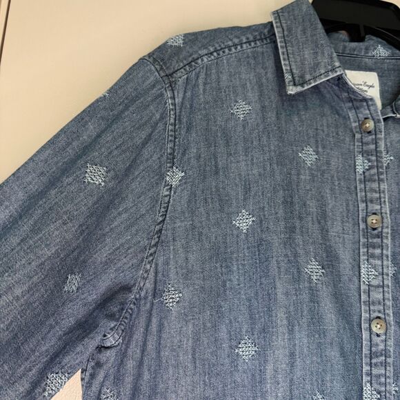 AMERICAN EAGLE women's size XL chambray embroidered button denim top shirt - Picture 6 of 8